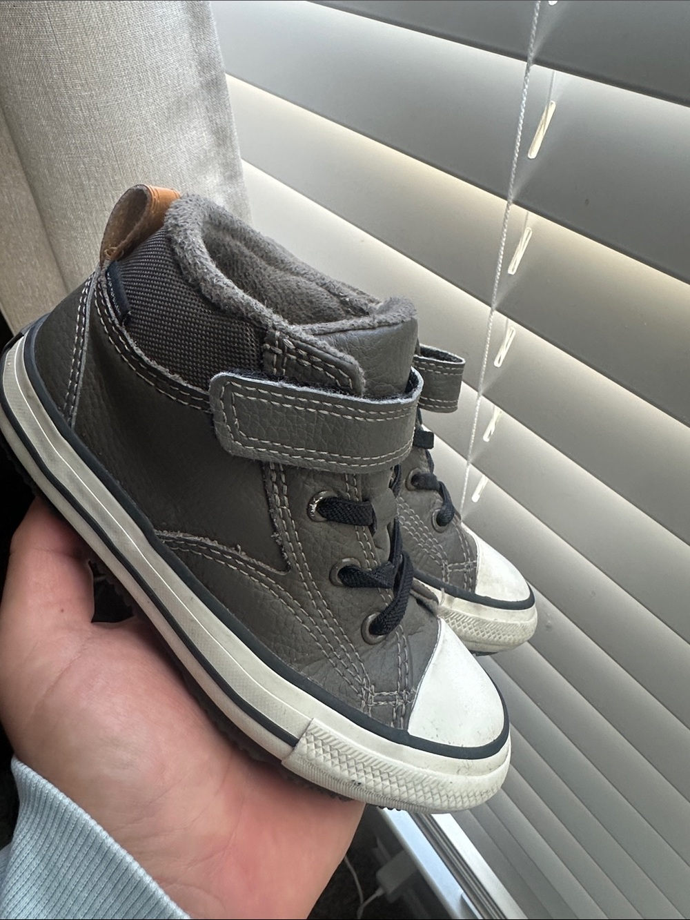 Kids Gray High-Top Sneakers with White Toe Cap converse all stars